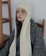 ロングイヤーフラップニットキャップマフラー/ニットフードマフラー