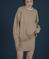 オーバーサイズクルーネックニットトップス＆ニットミニスカート　セットアップニット