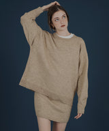 オーバーサイズクルーネックニットトップス＆ニットミニスカート　セットアップニット