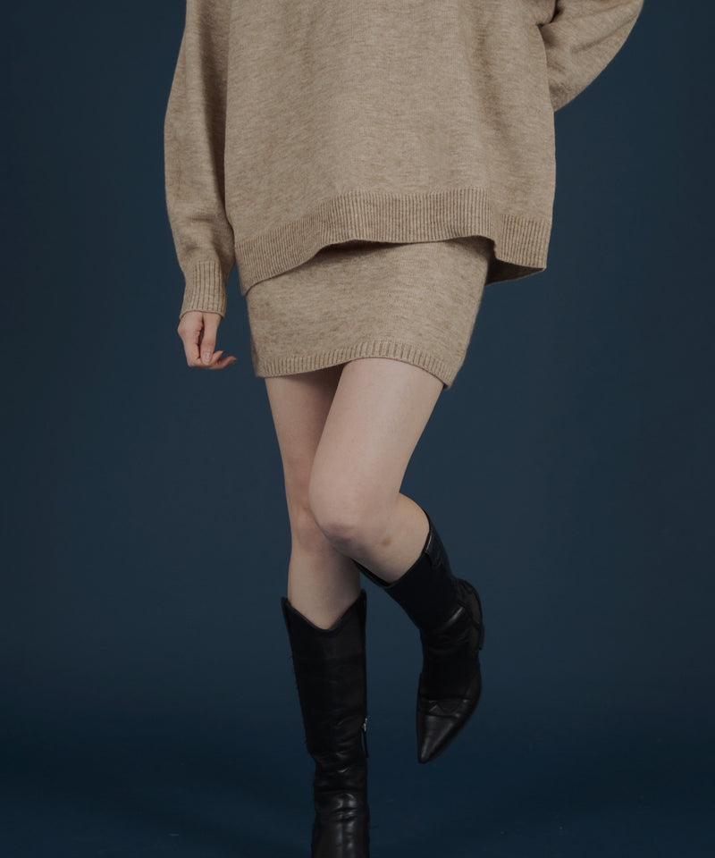 オーバーサイズクルーネックニットトップス＆ニットミニスカート　セットアップニット