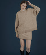 オーバーサイズクルーネックニットトップス＆ニットミニスカート　セットアップニット