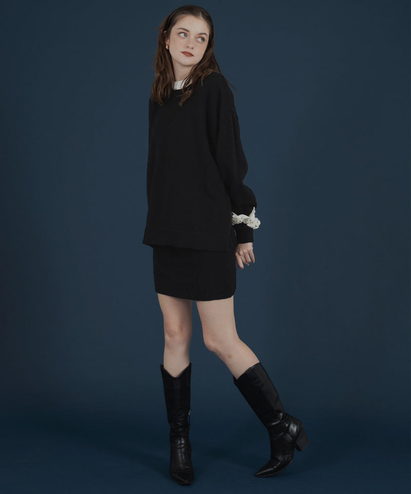 オーバーサイズクルーネックニットトップス＆ニットミニスカート　セットアップニット