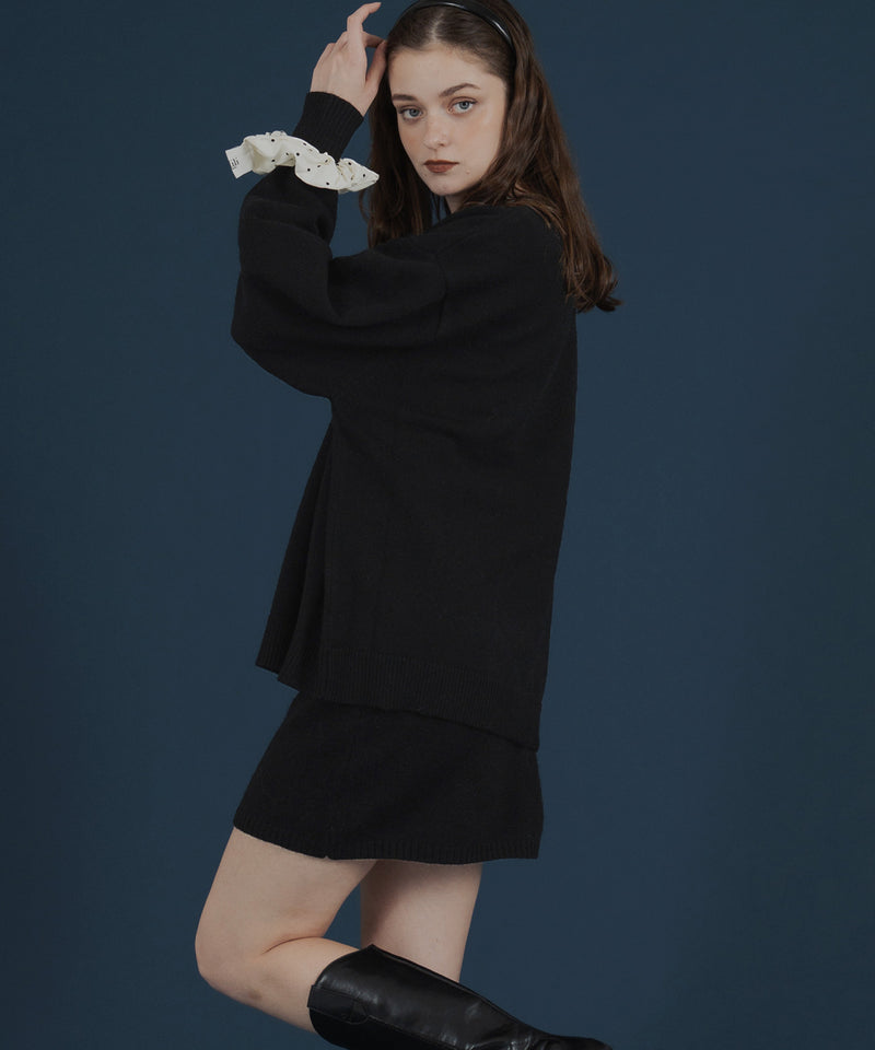 オーバーサイズクルーネックニットトップス＆ニットミニスカート　セットアップニット