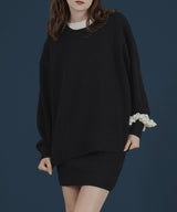 オーバーサイズクルーネックニットトップス＆ニットミニスカート　セットアップニット