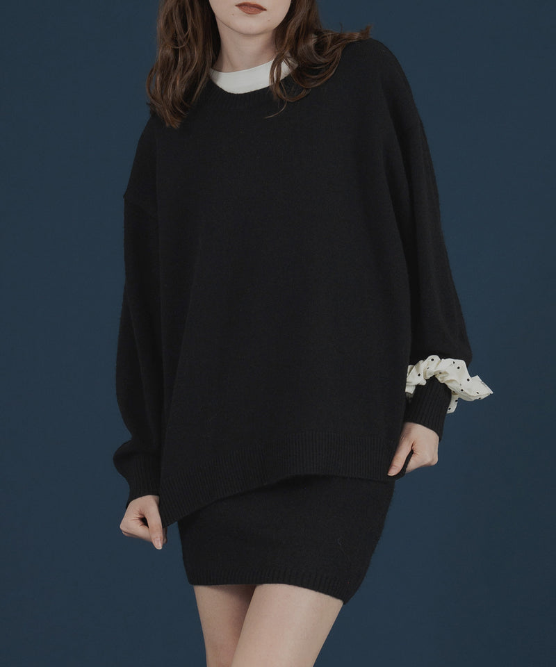 オーバーサイズクルーネックニットトップス＆ニットミニスカート　セットアップニット
