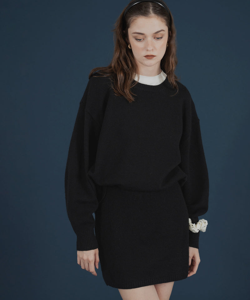 オーバーサイズクルーネックニットトップス＆ニットミニスカート　セットアップニット