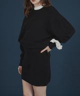 オーバーサイズクルーネックニットトップス＆ニットミニスカート　セットアップニット