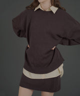 オーバーサイズクルーネックニットトップス＆ニットミニスカート　セットアップニット