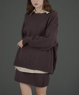 オーバーサイズクルーネックニットトップス＆ニットミニスカート　セットアップニット