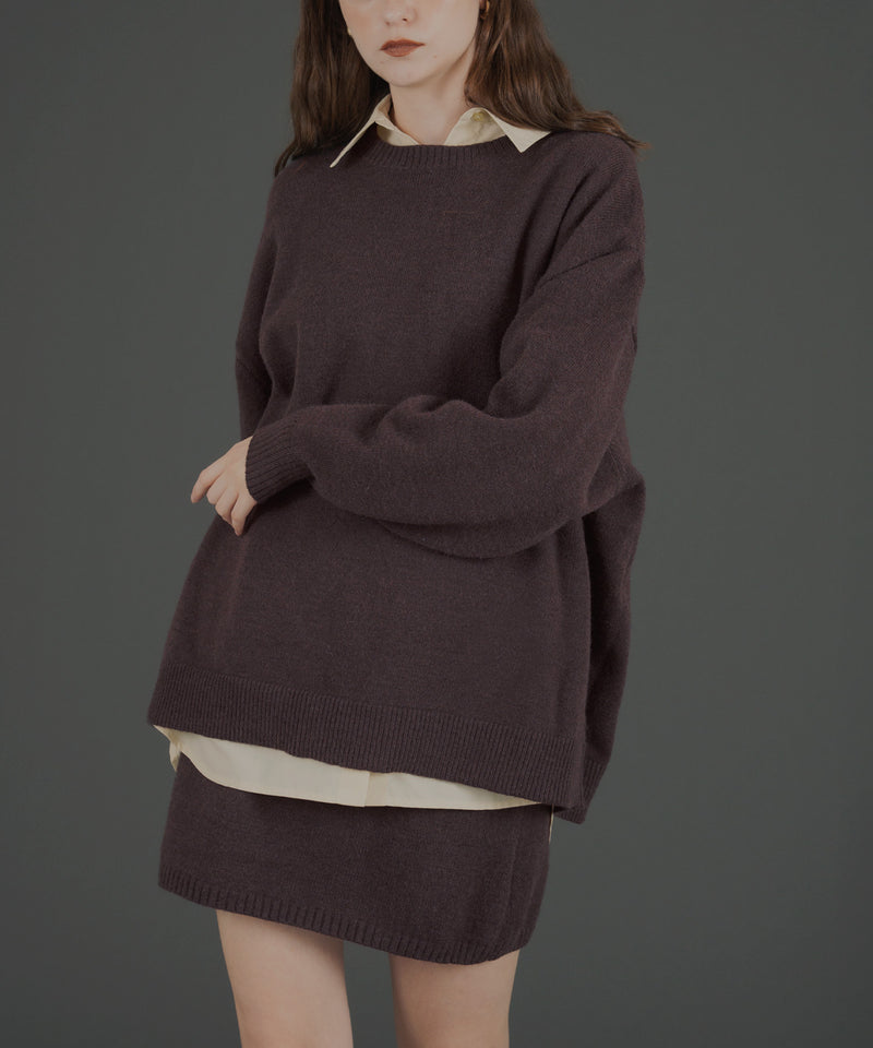 オーバーサイズクルーネックニットトップス＆ニットミニスカート　セットアップニット