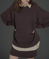 オーバーサイズクルーネックニットトップス＆ニットミニスカート　セットアップニット