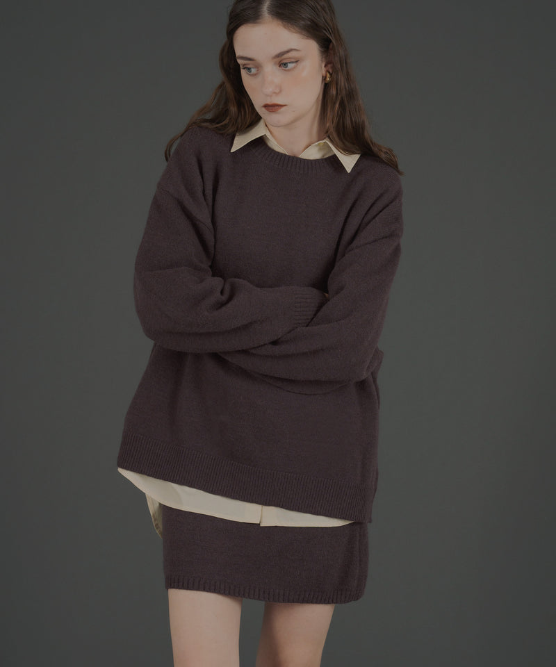 オーバーサイズクルーネックニットトップス＆ニットミニスカート　セットアップニット