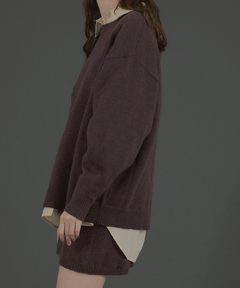 オーバーサイズクルーネックニットトップス＆ニットミニスカート　セットアップニット