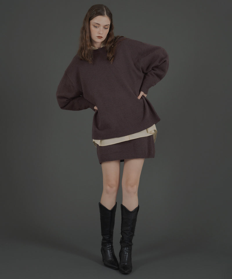 オーバーサイズクルーネックニットトップス＆ニットミニスカート　セットアップニット