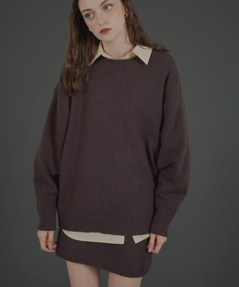 オーバーサイズクルーネックニットトップス＆ニットミニスカート　セットアップニット