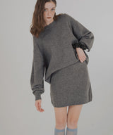 オーバーサイズクルーネックニットトップス＆ニットミニスカート　セットアップニット