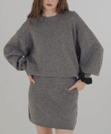 オーバーサイズクルーネックニットトップス＆ニットミニスカート　セットアップニット