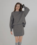 オーバーサイズクルーネックニットトップス＆ニットミニスカート　セットアップニット