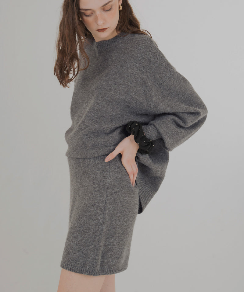 オーバーサイズクルーネックニットトップス＆ニットミニスカート　セットアップニット