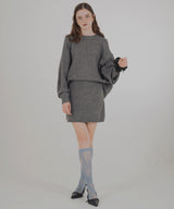 オーバーサイズクルーネックニットトップス＆ニットミニスカート　セットアップニット