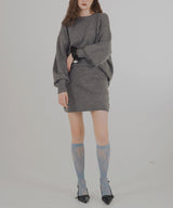 オーバーサイズクルーネックニットトップス＆ニットミニスカート　セットアップニット