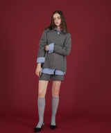 ケーブル編みニットセットアップ/Vネックポロ襟ニットトップス×ショートニットパンツ