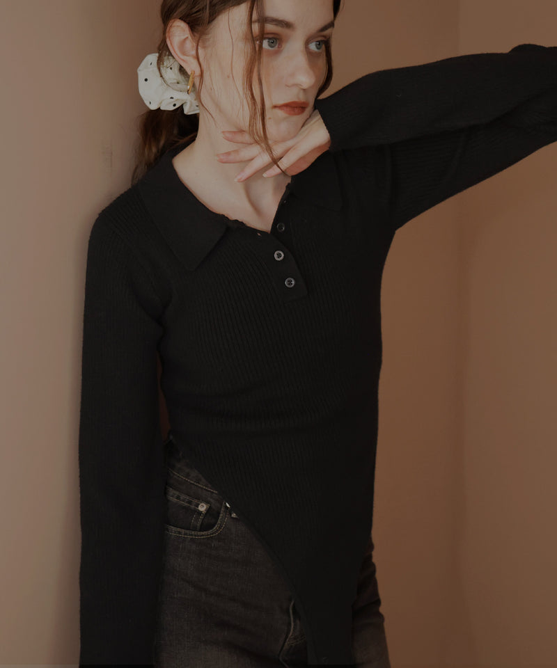 ポロニットボディスーツトップス