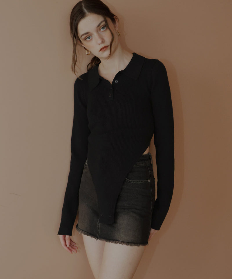 ポロニットボディスーツトップス