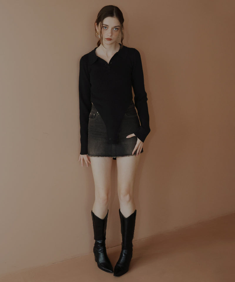 ポロニットボディスーツトップス