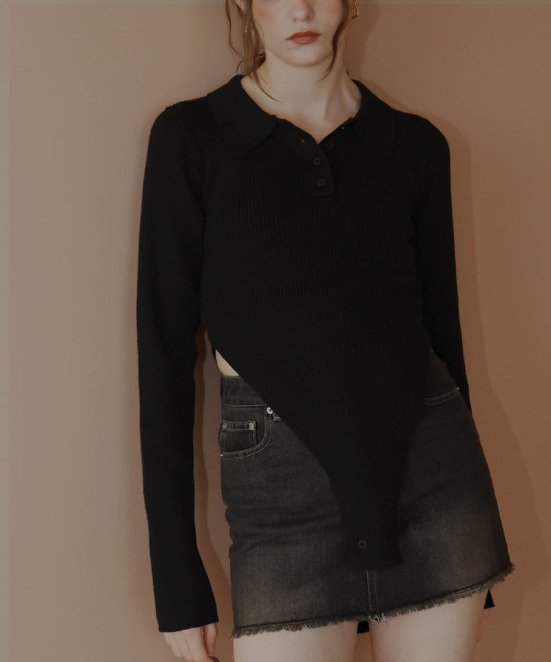 ポロニットボディスーツトップス