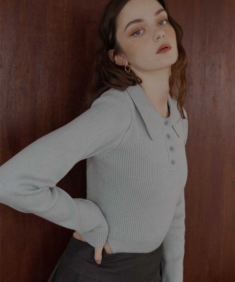 ポロニットボディスーツトップス