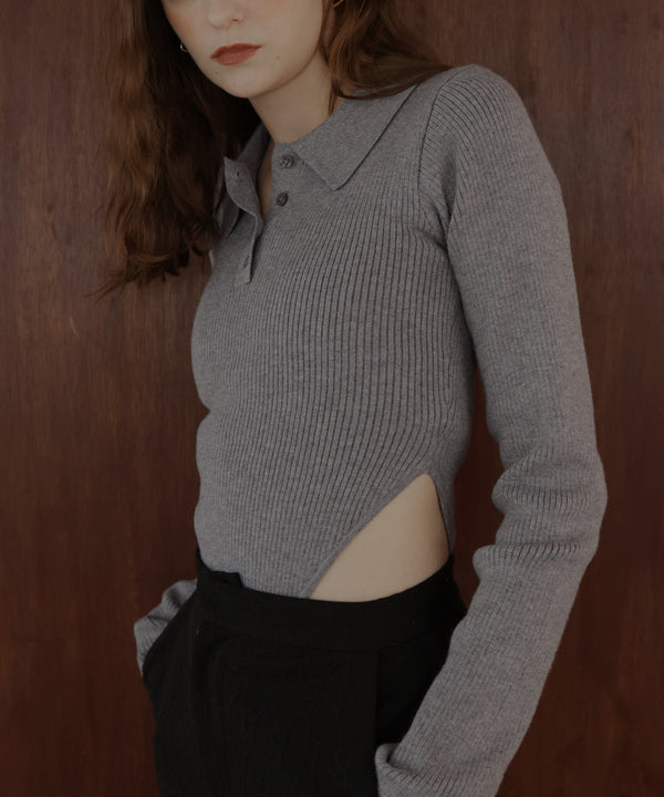 ポロニットボディスーツトップス