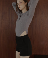 ポロニットボディスーツトップス