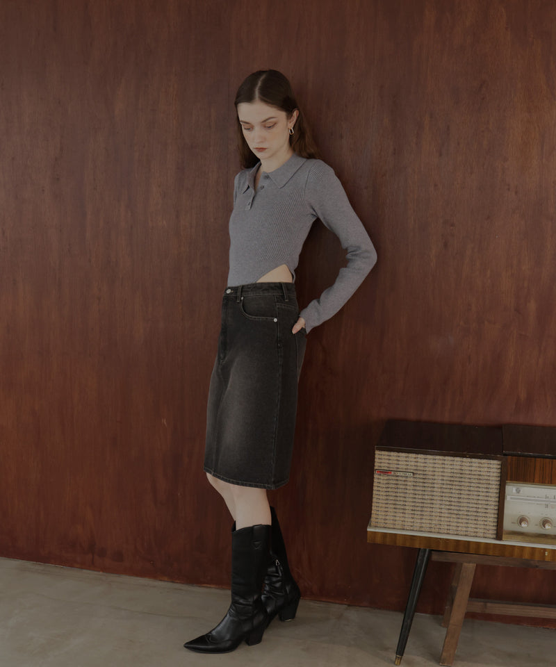 ポロニットボディスーツトップス