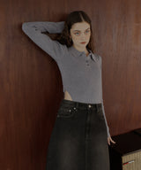 ポロニットボディスーツトップス