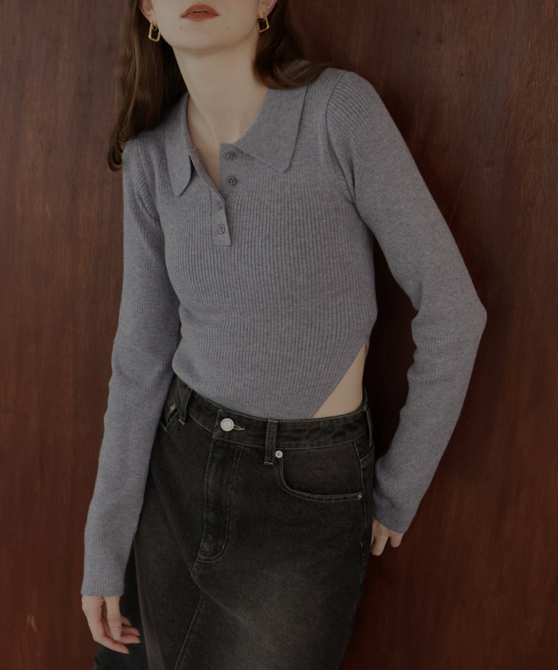 ポロニットボディスーツトップス