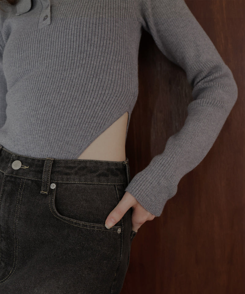 ポロニットボディスーツトップス