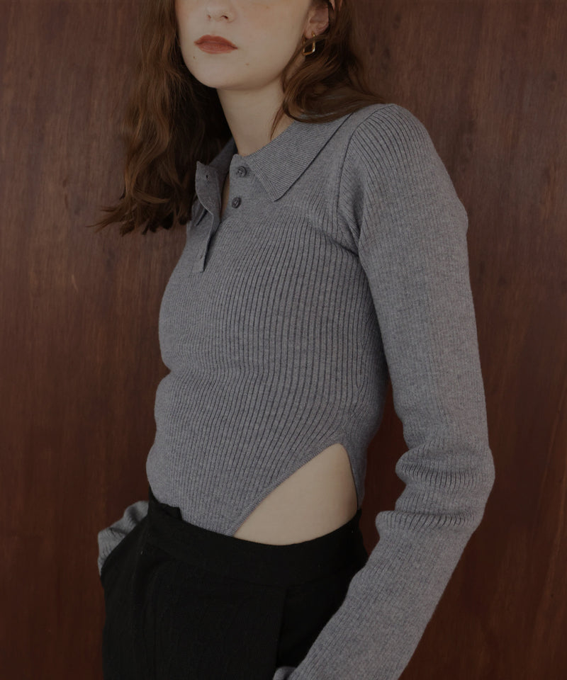 ポロニットボディスーツトップス