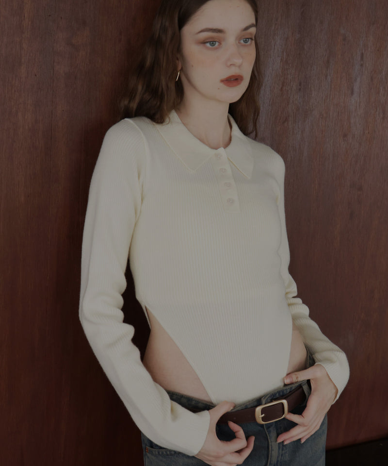 ポロニットボディスーツトップス