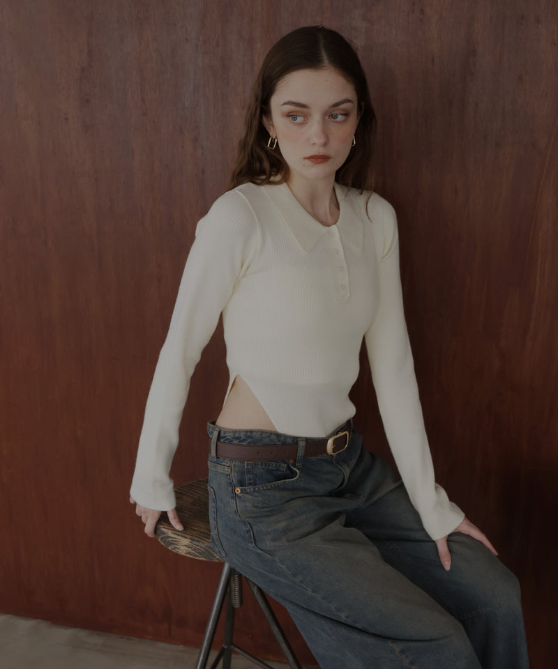 ポロニットボディスーツトップス