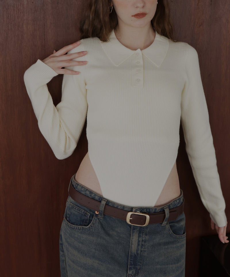 ポロニットボディスーツトップス