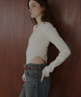 ポロニットボディスーツトップス