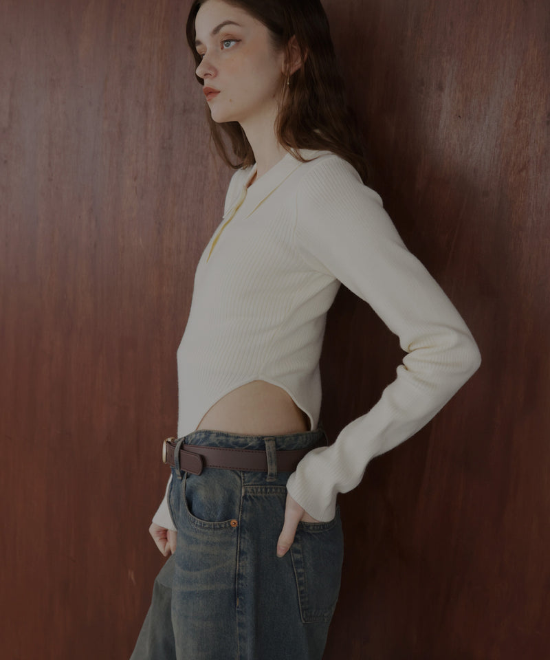 ポロニットボディスーツトップス