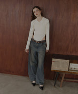 ポロニットボディスーツトップス