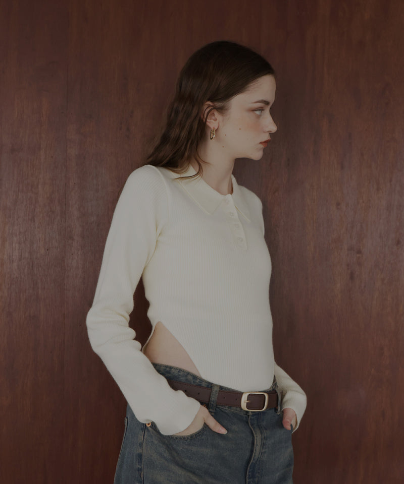 ポロニットボディスーツトップス