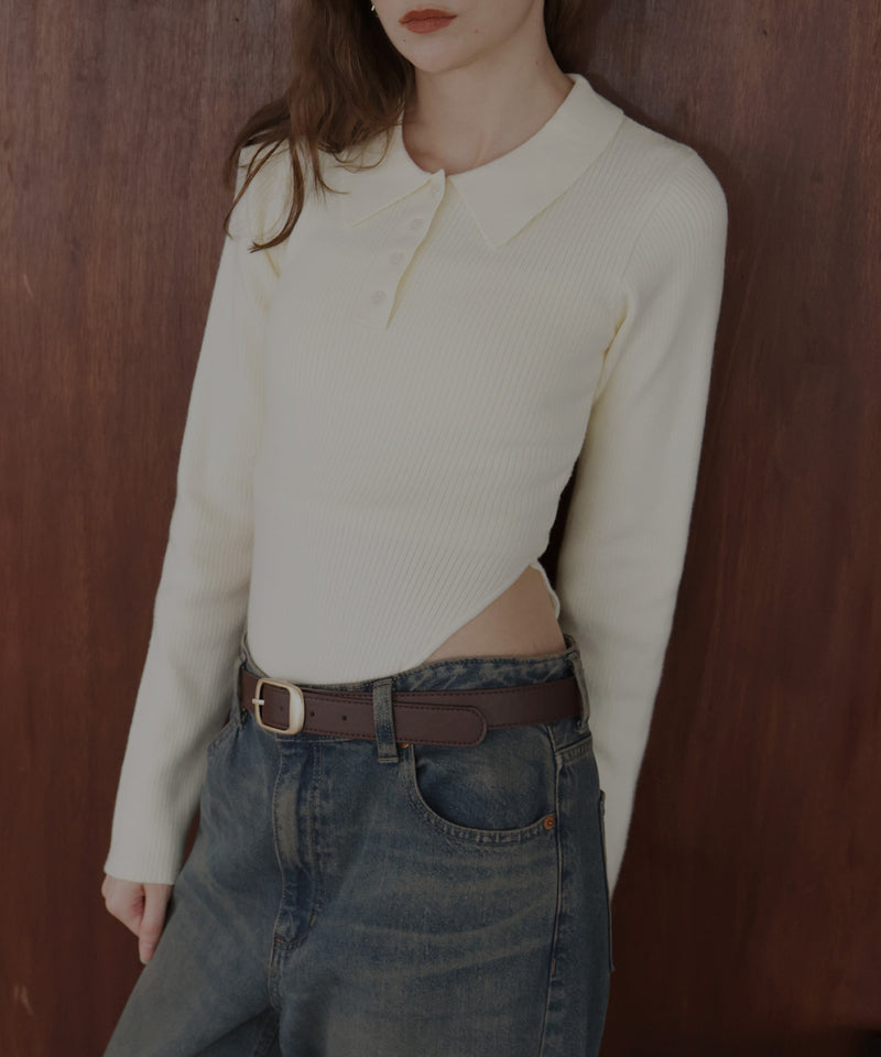 ポロニットボディスーツトップス