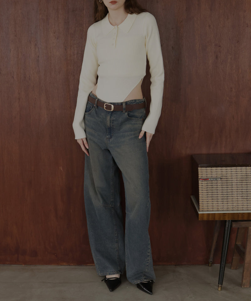 ポロニットボディスーツトップス