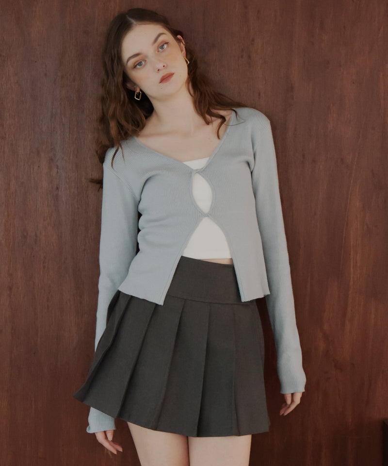 フロントオープンリブニットトップス