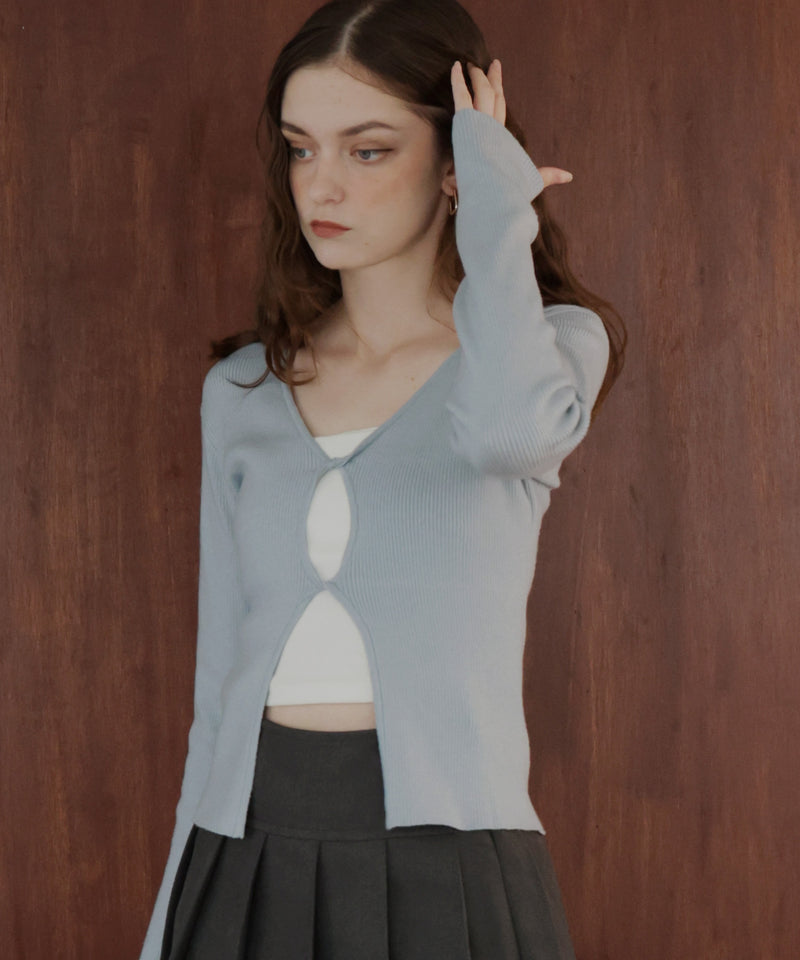 フロントオープンリブニットトップス