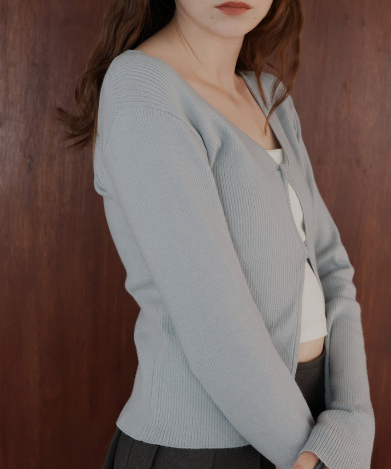 フロントオープンリブニットトップス